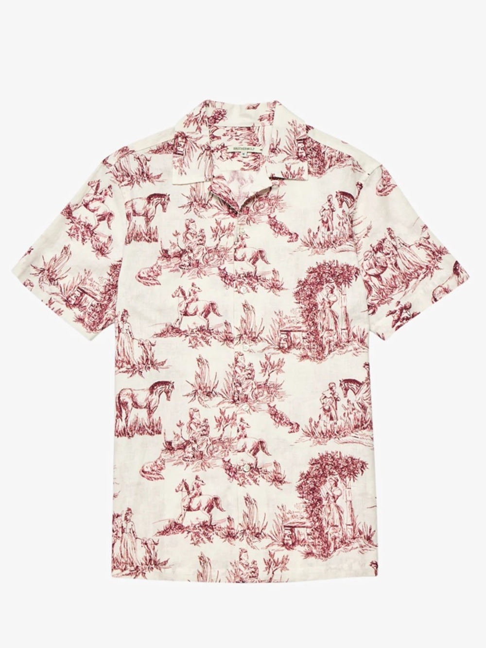 Brother Wolf Horse Print Short Sleeve Shirt Bordeaux Cuban Collar Size XL